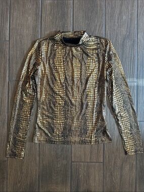 SHEIN Metallic Gold Croc-Print Long Sleeve Top. Stretch size Small